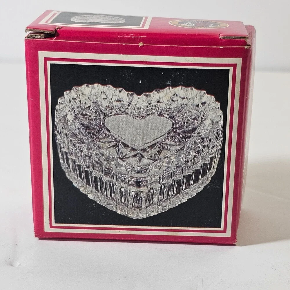 Vintage Hofbauer Leaded Glass Crystal Heart Trinket Jewelry Box 2.5 inch